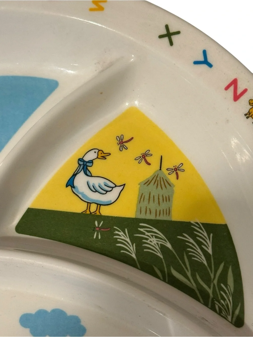 Vintage Kids Goose and Farm Animals Alphabet Rim Divided Melamine Plate‎